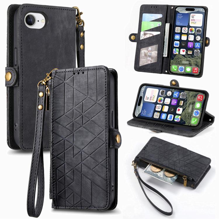 Geometric Zipper Wallet Side Buckle Leather Phone Case, For iPhone 16e, For iPhone 16 Pro Max, For iPhone 16 Pro, For iPhone 16 Plus, For iPhone 16, For iPhone 15 Pro Max, For iPhone 15 Pro, For iPhone 15 Plus, For iPhone 15, For iPhone 14 Plus��������...