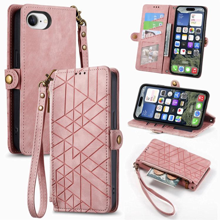 Geometric Zipper Wallet Side Buckle Leather Phone Case, For iPhone 16e, For iPhone 16 Pro Max, For iPhone 16 Pro, For iPhone 16 Plus, For iPhone 16, For iPhone 15 Pro Max, For iPhone 15 Pro, For iPhone 15 Plus, For iPhone 15, For iPhone 14 Plus��������...