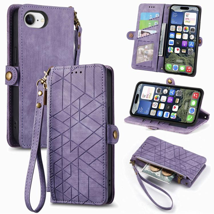 Geometric Zipper Wallet Side Buckle Leather Phone Case, For iPhone 16e, For iPhone 16 Pro Max, For iPhone 16 Pro, For iPhone 16 Plus, For iPhone 16, For iPhone 15 Pro Max, For iPhone 15 Pro, For iPhone 15 Plus, For iPhone 15, For iPhone 14 Plus��������...