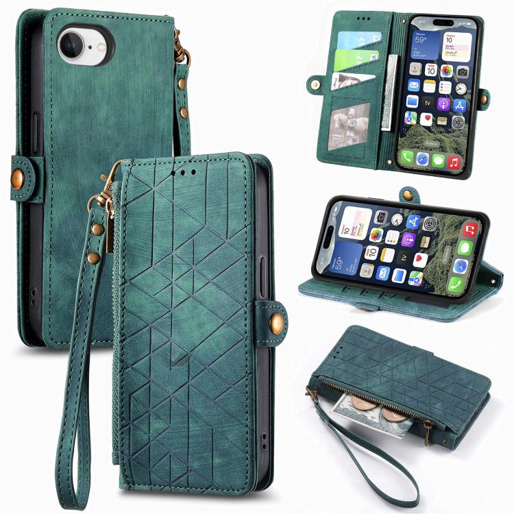 Geometric Zipper Wallet Side Buckle Leather Phone Case, For iPhone 16e, For iPhone 16 Pro Max, For iPhone 16 Pro, For iPhone 16 Plus, For iPhone 16, For iPhone 15 Pro Max, For iPhone 15 Pro, For iPhone 15 Plus, For iPhone 15, For iPhone 14 Plus��������...