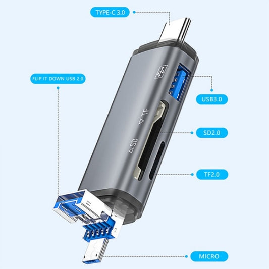 ADS-307 Data Transfer OTG Adapter USB / Type-C / Micro Plug SD TF Card U-Disk Reader