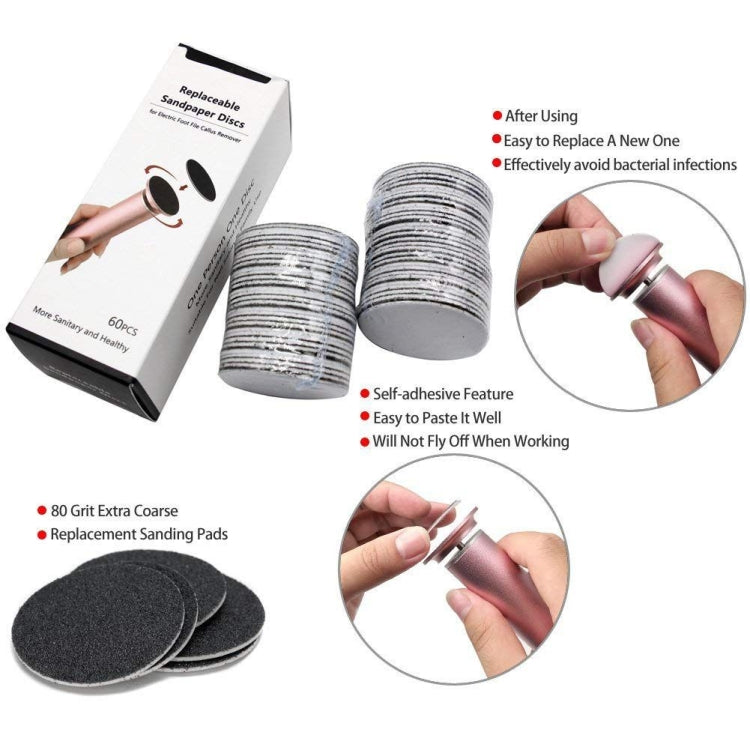 60 PCS Replacement Sandpaper Disk for Electric Foot Polisher, 60 Mesh (Grit), 80 Mesh(Medium Sand), 100 Mesh(Fine Sand)