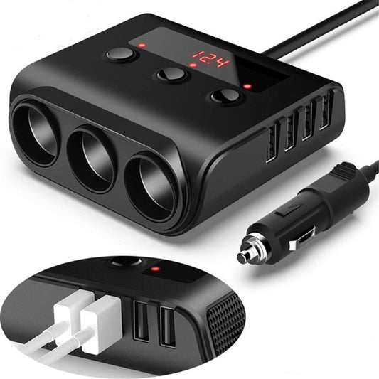 TR12 100W Car Cigarette Lighter One Drag Three With Switch Voltage Display 4USB Car Cigarette Lighteri