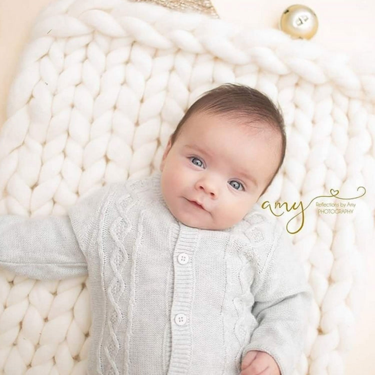 Soft Newborn Photography Prop Chunky Knit Blanket  for 100 Days Milestone, 50x50cm