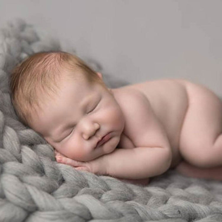 Soft Newborn Photography Prop Chunky Knit Blanket  for 100 Days Milestone, 50x50cm