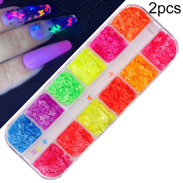 2 PCS Nail Art Butterfly Laser Symphony Sequins, 12, 17, 19, 22, 24