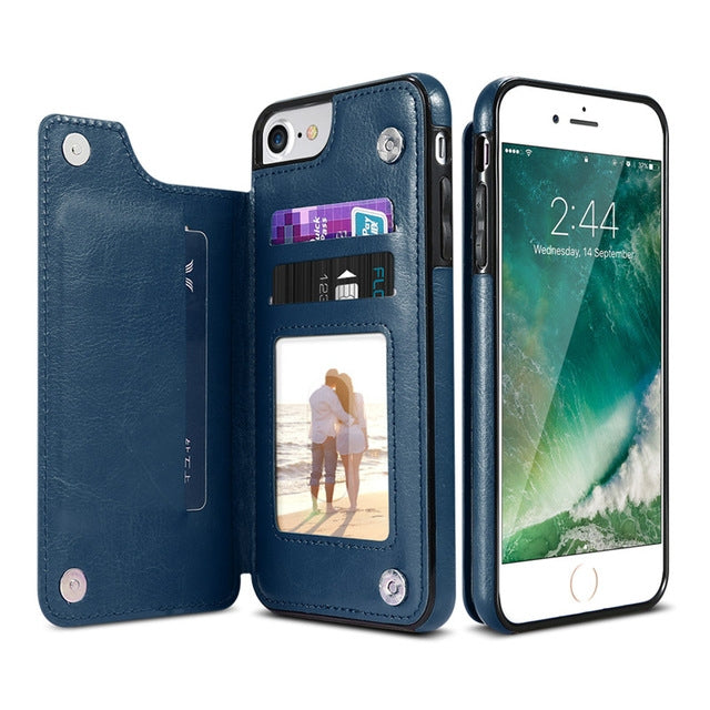 For iPhone 7 Plus / 8 Plus Retro PU Leather Case Multi Card Holders Phone Cases(Brown), For iPhone 7 Plus