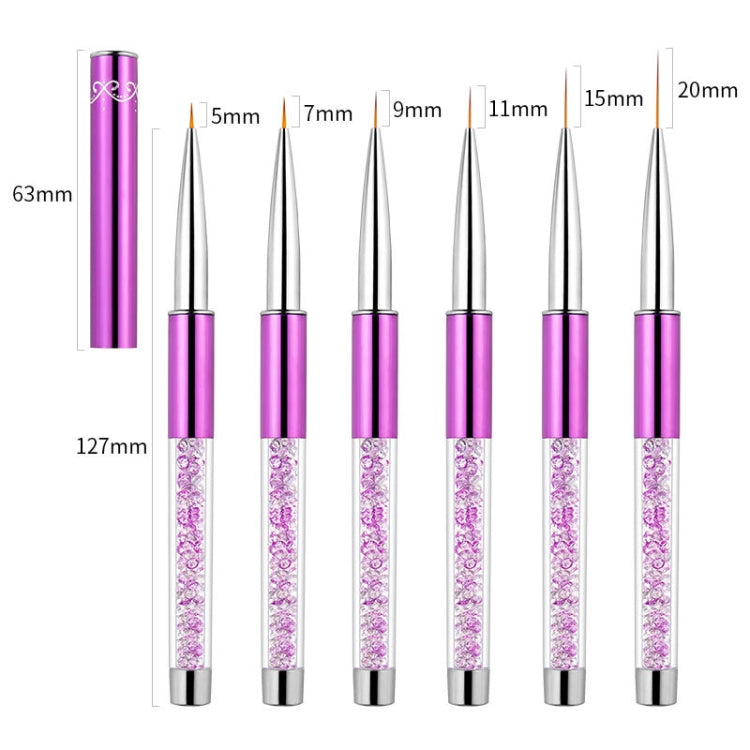 Nail Art Drawing Pen Purple Drill Rod Color Painting Flower Stripe Nail Brush With Pen Cover, Specification: 5mm, 20mm, 15mm, 11mm, 9mm, 7mm, 5mm