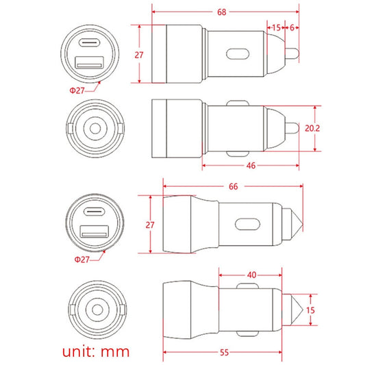 Aluminum Alloy Cigarette Lighter Applicable Car Charger