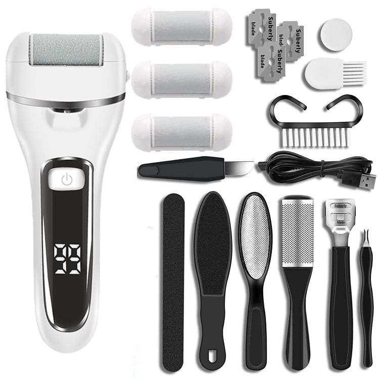 Electric Foot Grinder Digital Display Rechargeable Pedicure Peeling, White, Black, Royal Blue, 10-piece Set White, 10-piece Set Black, 10-piece Set Royal Blue