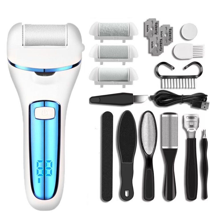 Electric Foot Grinder Digital Display Rechargeable Pedicure Peeling, White, Black, Royal Blue, 10-piece Set White, 10-piece Set Black, 10-piece Set Royal Blue