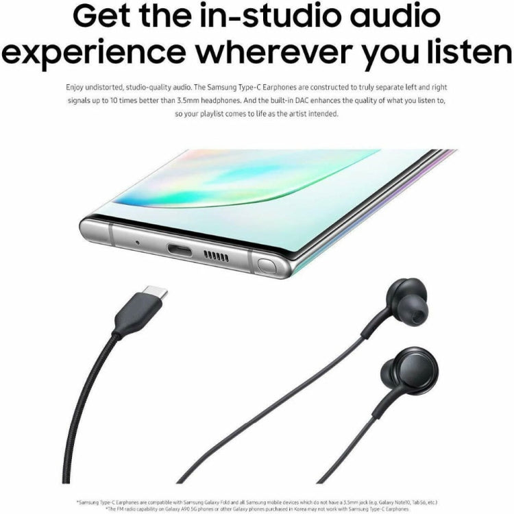 115 Type-C Digital Chip Wire-controlled Headphones, For Samsung  Note 10 (White)