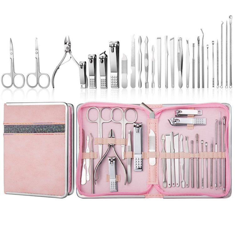 Stainless Steel Nail Clipper Set Beauty Eyebrow Trimmer, Color:, 26 PCS/Set Silver, 6 PCS/Set (Pink)