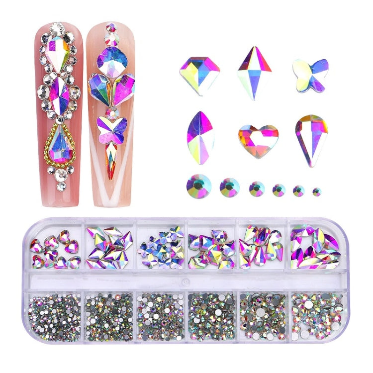 12 Grid Flat Bottom Shaped Nail Rhinestones Nail Decoration, 01, 02, 03, 04, 05, 06, 07, 08, 10, 11, 12, 13, 14, 15, 16, 18, 19, 20, 21, 22, 23, 24, 25, 26, 28