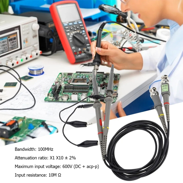 2pcs   P6100 Oscilloscope Probe DC-100MHz BNC Connectors Scope Clip Probe, P6100