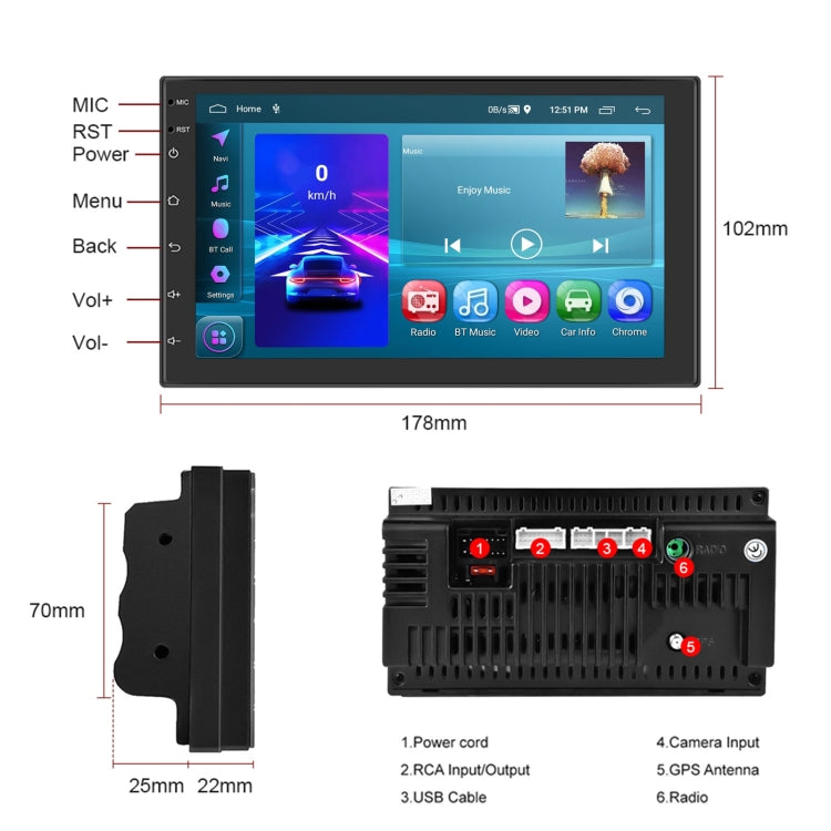 A3194 7 Inch Android 11 Central Control Carplay 2+32G Car Large Screen Navigation Reversing Video Player, Style:, Standard, Standard+AHD Camera