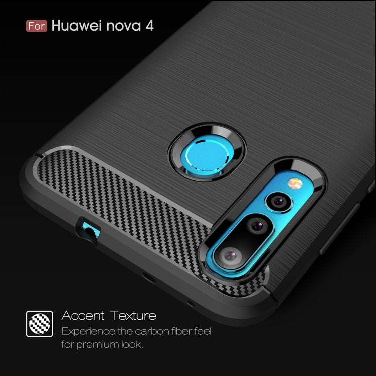 Brushed Texture Carbon Fiber Shockproof TPU Case for Huawei Nova 4, For Huawei Nova 4